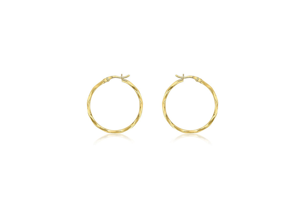 9K Yellow Gold Diamond Cut Hoop Earrings 28mm