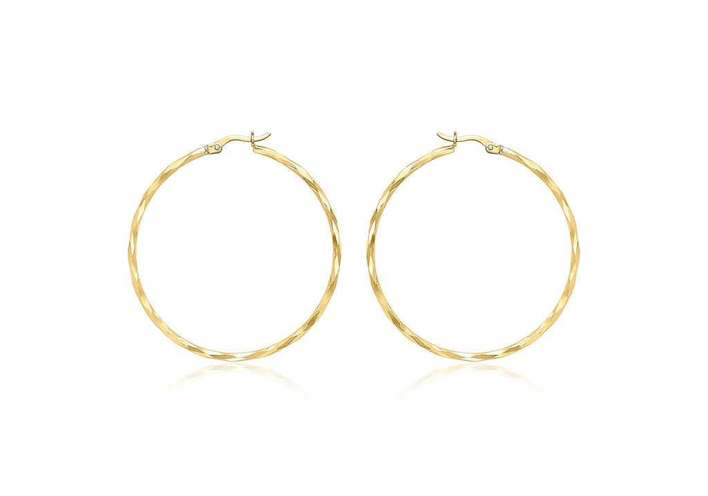 9K Yellow Gold Diamond Cut Hoop Earrings 42mm