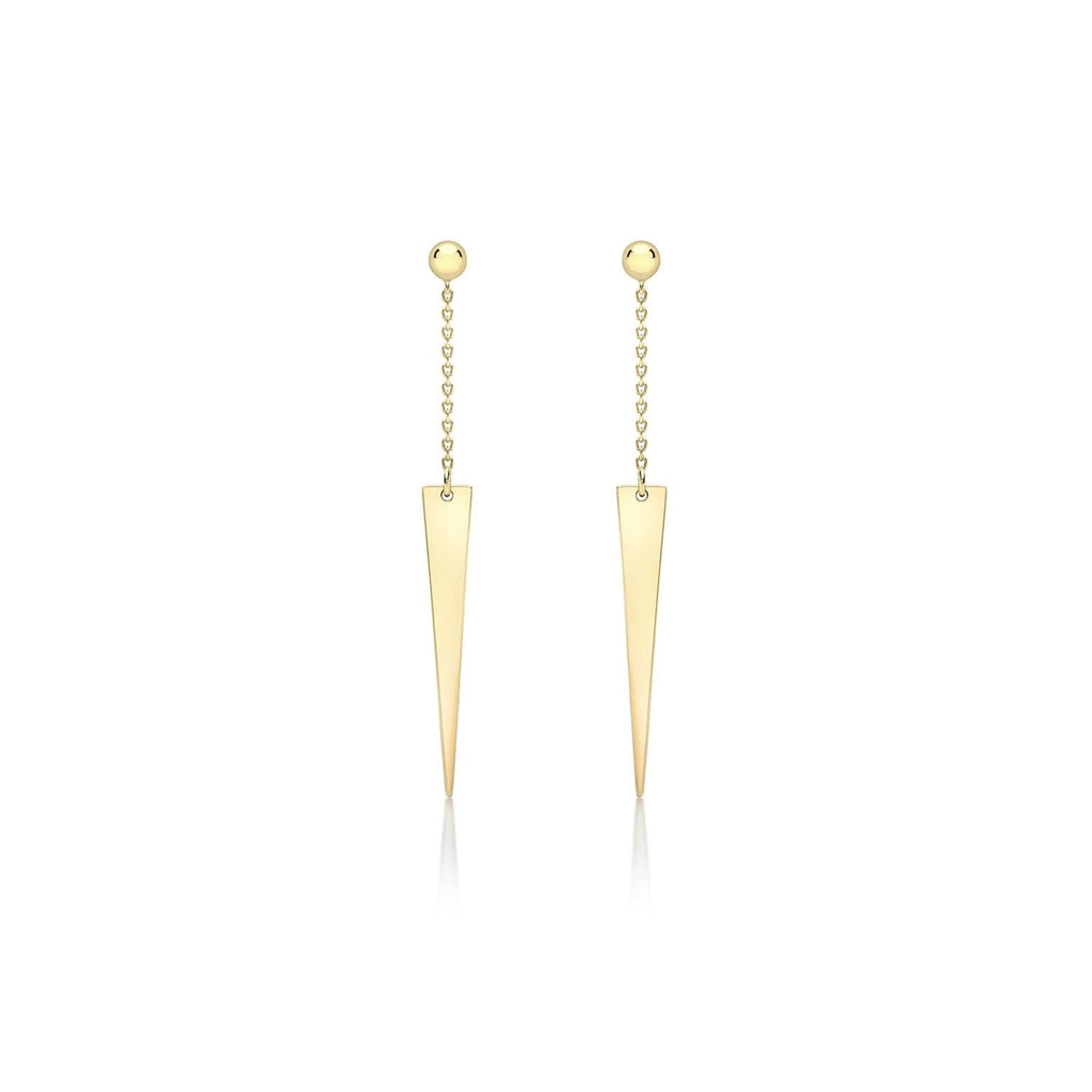 9K Yellow Gold 4mm x 41mm Triangle and Trace Chain Drop Earrings