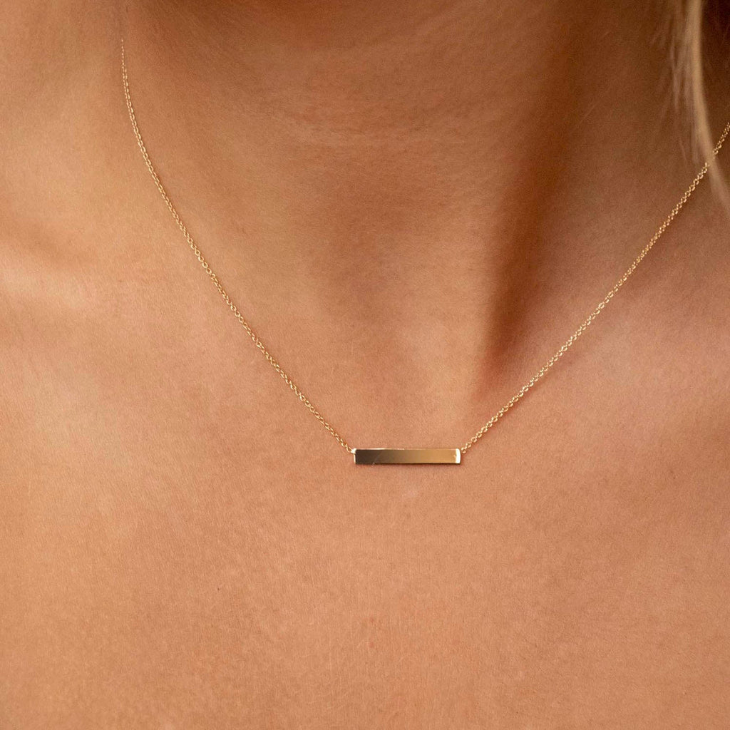 9K Yellow Gold 22mm x 3mm Horizontal-Bar Adjustable Necklace 41cm-43cm