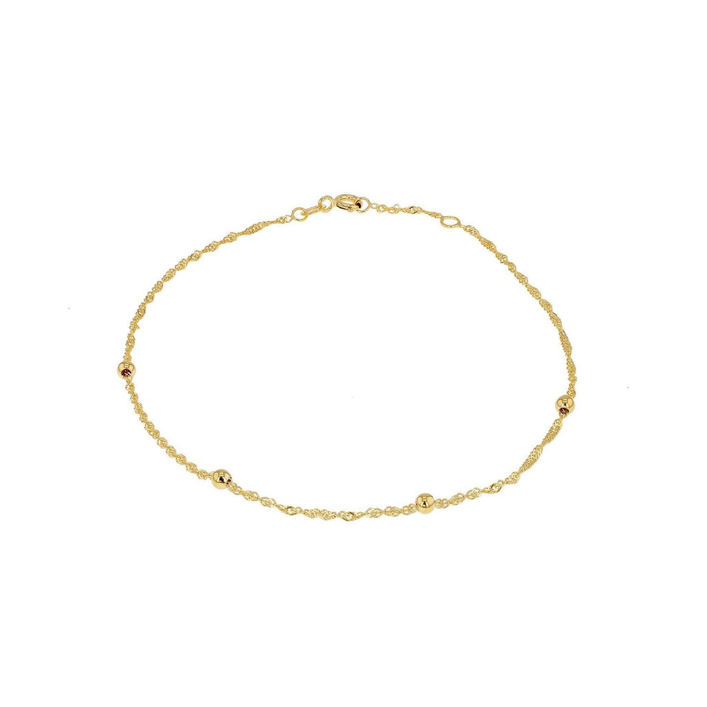 9K Yellow Gold 3mm Balls and Twist Curb Chain Adjustable Anklet 22.5cm-24cm