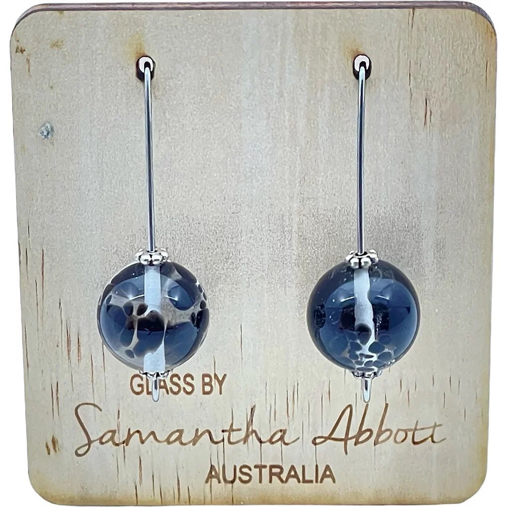 Black Spotted Handblown Ball Drop Earrings - Regarde Jewellers